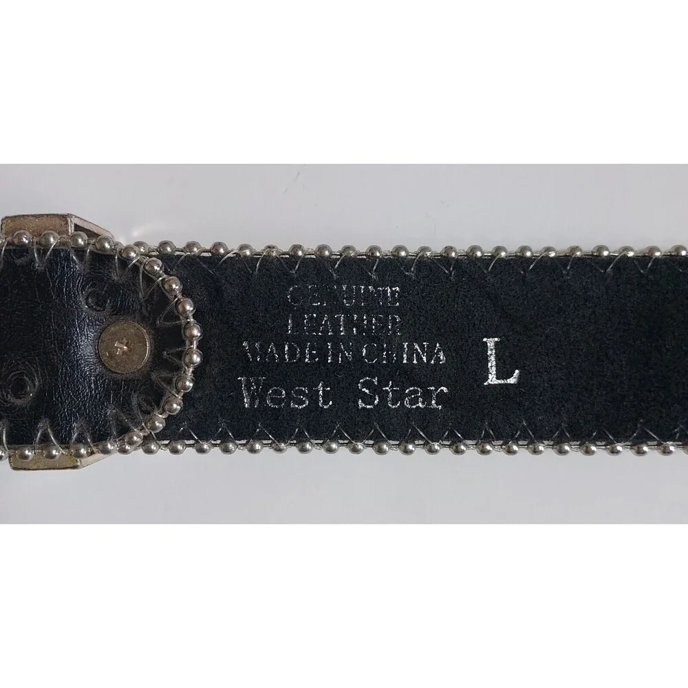 Ladies West Star Black Leather Western Rodeo Fancy Belt W/Rhinestones Size Lg